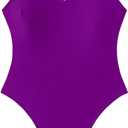 Foxiny Sexy Backless Cheeky High Cut Leg Thong V Neck One Piece Swimsuit (Purple, M)