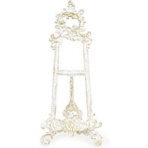 Sungmor Vintage Cast Iron Cookbook Stand, Small Ornate Easel Fleur De Lis Stand, 15.5" Tall Antique White Table Top Display Holder for Recipe Book, Picture Frame, Plate, Home Kitchen Decor