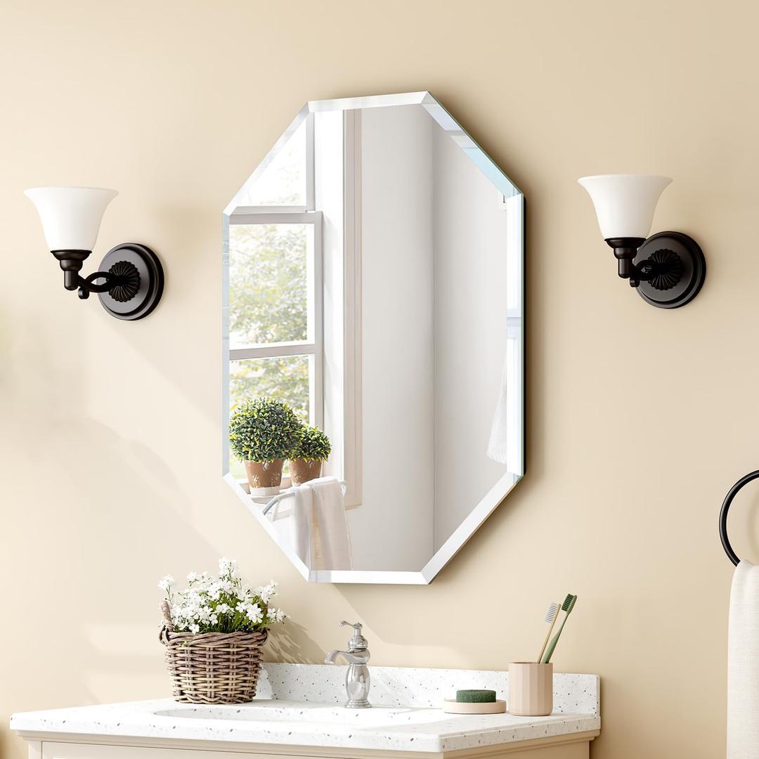 Frameless Mirror-20X28 Rectangle Beveled Edge Silver Wall Mirror for Bathroom, Vanity, Bedroom,Living Room and Enterway Frameless Mirror-20X28 Rectangle Beveled Edge Silver Wall Mirror for Bathroom, Vanity, Bedroom,Living Room and Enterway