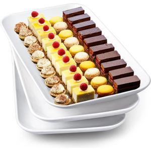 DELLING 16 Inch Large Serving Platter Set of 3, White Porcelain Platters for Serving Food - Rectangular Serving Trays for Party Entertaining, Oven Safe to 590F, Dinnerware