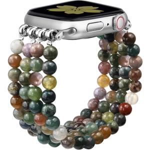 Newlibery Natural Stone Bracelet Beaded-Bands Women Compatible with Apple Watch 38mm 40mm 41mm 42mm (S10/11) Feminine Cute Handmade Stretch Strap for iWatch Series 11/10/9/8/7/6/5/4/3/2/1 SE 3/2/1