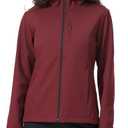 HOTSUIT Women's Softshell Fleece Lined Warm Windbreaker Jacket Light Hooded Water Resistant Rain Coat for Travel Daily, Red, Large