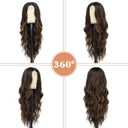 Nayoo 26 Inch Long Curly Middle Part Synthetic Heat Resistant Fiber Wig for Women - Daily Use Party Wig in Dark Brown
