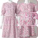 Christmas Pink Floral Dress Costume Women's Cosplay Party Lady Outfit Classical Movies Short Sleeve Fancy Dress Suit (XL)