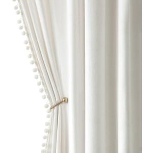 MIULEE Pure White Pom Pom Velvet Curtains for Bedroom/Living Room Darkening Thermal Insulating 84 Inches Long Blackout Curtains with Rod Pocket for Girls Room/Nursery/Home Theater Set of 2