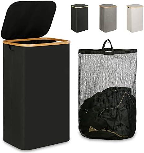iEGrow Laundry Hamper with Lid, 110L Large Laundry Hamper with Handle and Lid, Collapsible Clothes Basket Organizer with Removable Inner Bag for Clothes Toys Towels - Black