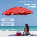 AMMSUN 7.5ft Heavy Duty HIGH Wind Beach Umbrella Commercial Grade wood Beach Umbrella with Air Vent Ash Wood Pole & Portable Carry Bag UPF50+ Protection Windproof Red, 230cm