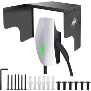 EV Charger & Port Cover for Outdoor, Stainless Steel Electric Vehicle Charging Station Protective Roof Plug Cover for Tesla ChargePoint Emporia Grizzl-E Weatherproof Heavy-Duty Wall Mount Accessories