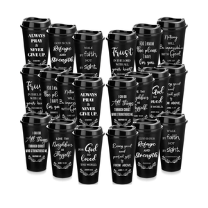 Skylety 60 Pack Christian Gifts for Men Women 16oz Reusable Bible Verse Tumbler Bulk Plastic Coffee Cups with Lids Inspirational Religious Church Gifts for Valentine Easter Birthday (Black)