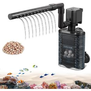 Carefree Fish Aquarium Small Sponge Filter for 3~15Gal Fish Tank Quiet for Saltwater and Freshwater with Biochemical Filtration Balls and Biochemical Filtration Sponge