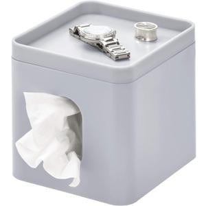 iDesign Facial Tissue Box Cover with Storage Tray, The Cade Collection – 6.1" x 5.15" x 5.4" White