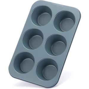 Monfish Muffin Pan 6 Jumbo Cup Carbon Steel Haze Blue non Stick Coating Muffin cupcake Tin 3.5inch cup Roy blue