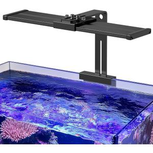 hygger LED Saltwater Aquarium Light, 24/7 Mode Nano Tank Reef Light for Coral, Refugium Light with White, Blue, U-V LEDs Dimmer Timer Moonlight Mounting Bracket 2 Metal Legs 21'' Long 35W