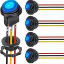 Nilight 5PCS Waterproof Round Rocker Switch w/Wiring Harness Switches Holder 12V 24V Blue LED Lighted On Off Toggle Shell SPST 3Pin for Switch Panel Car RV Trucks Marine Boats