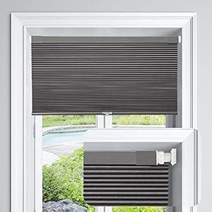 LazBlinds Cordless Cellular Shades No Tools No Drill Blackout Cellular Blinds for Window Size 42" W x 64" H, Midnight Black