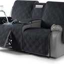 TAOCOCO Waterproof Loveseat Recliner Cover with Console, Non-Slip Reclining Loveseat with Console Cover with Pocket, Split Recliner Sofa Covers Furniture Protector for Pets Dogs(2 Seater, Black)