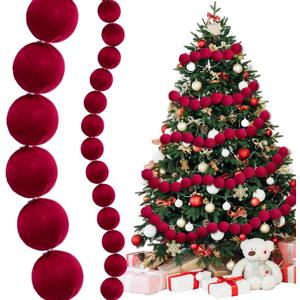 Tigeen 6.6 ft Christmas Satin Ball Garland Burgundy Christmas Decor Red Burgundy Garland Ornaments Decoration for Xmas Tree Indoor Outdoor Home Office Decor Party Supplies