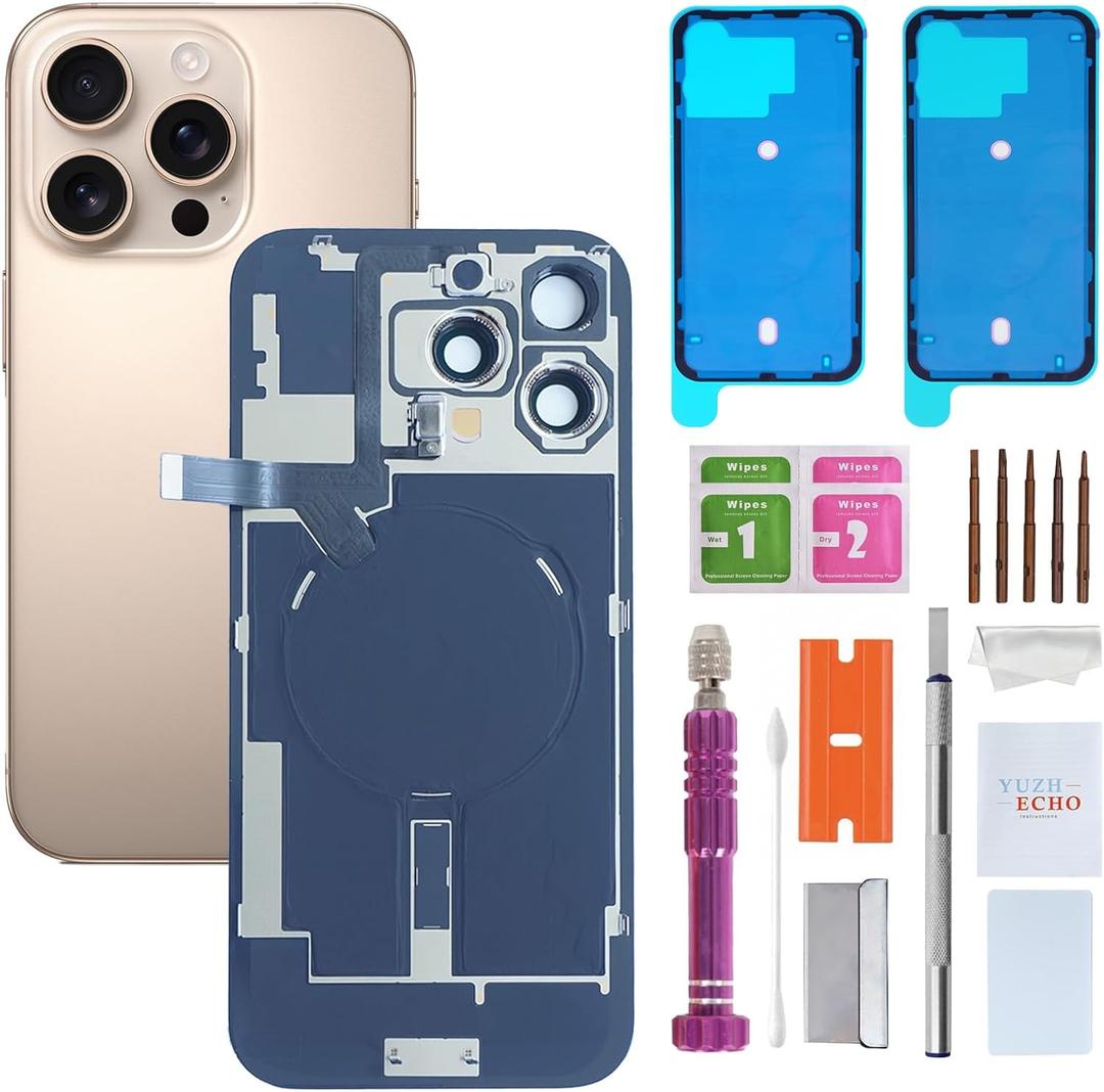 Back Glass Replacement for iPhone 16 Pro Max(6.9 inches Desert Titanium) Integrated Glass & Wireless Charging Repair Tools are Included