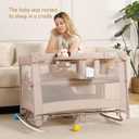 4 in 1 Pack and Play, Portable Travel Baby Bassinet, Foldable Travel Playard Playpen for Toddler, Bedside Crib Sleeper, Diaper Changer Table, Baby Playard for Newborn (Champagne)