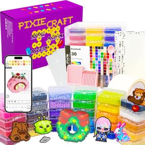 PixieCraft 30,000ct 2.6mm Fuse Beads Kit, 30 Colors PixieBeads 40 pcs Set with Storage Box, Pegboards, Tweezers, Trays, Bead Pen, Mats, Pixel Art Craft Kits for Adults, Teens (with Tools), 120,000 pcs, 120 Colors, 1000ct/Color