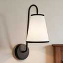 Elegant Design Minimalist Sconce with Linen Shade - Damp Rated in Brass or Plated Steel, Linen Shade Wall Light for Living Room, Bedroom, Kitchen, 6" w x 9" d x 16.5" h (Matte Black)