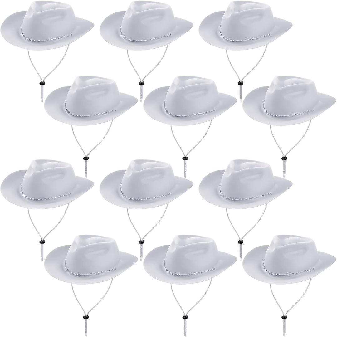 Hicarer 12 Pieces Disposable Plastic Cowboy Hat Set for Party Felt Wide Brimmed Western Cowgirl Hat for Men Women