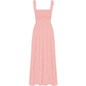 kinstell Women's Summer Boho Spaghetti Strap Square Neck Ruffle Casual Flowy Long Dress Beach Swing Party Maxi Dress (Light Pink), XL