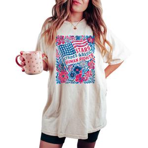 Stars Stripes Human Rights 4Th Of July Floral American Flag Women's  Comfort T-shirt ( XS Youth Size)