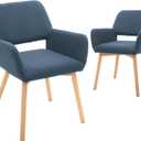 CangLong Upholstered Cushion Leisure Modern Living Dining Room Accent Arm Chairs Club Guest with Solid Wood Legs, Set of 2, Fleece Blue