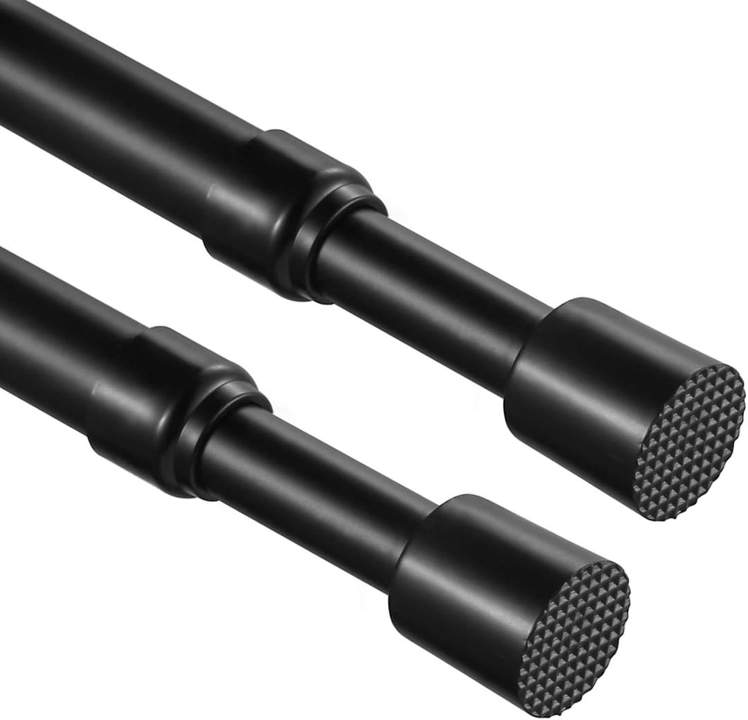 2 Pcs Tension Rod, OEH Tension Curtain Rod, No Drilling Rustproof Tension Rods for Windows 28 to 48 inch, Spring Adjustable Tension Rods for Closet, Bathroom, Kitchen, Cupboard, Black (28-48 inch)