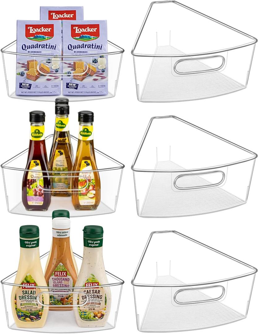 Lazy Susan Cabinet Organizer Bins for 26"/ 28"/ 32" Diameter Corner Organizer, Plastic Cabinet Storage Bin, 1/8 Wedge - Food Safe, BPA Free, with Non-Slip Pads (for 26" Diameter, 6 Pack)