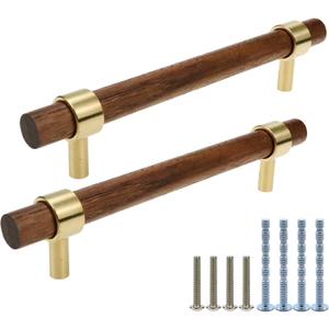 Drawer 6.69"/170mm Pulls Brass Walnut Kitchen Wardrobe Cabinet Hardware Pull Handle with Screw,24Pcs (L6.69" H5.04" Two Hole)