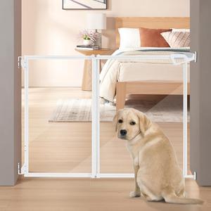 beeNbkks Hardware Mounted Clear Dog Gate, No Bottom Bar Pet Safety Gate for Doorways Hallways Stairs, Fit for 28"-43.5" Wide Opening, 30" Tall, with One-Hand Dual Swing Door, Indoor Outdoor Use