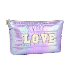 Pack of 2 Hiroyuki Iridescent Quilted Makeup Bag (LOVE, Purple) 