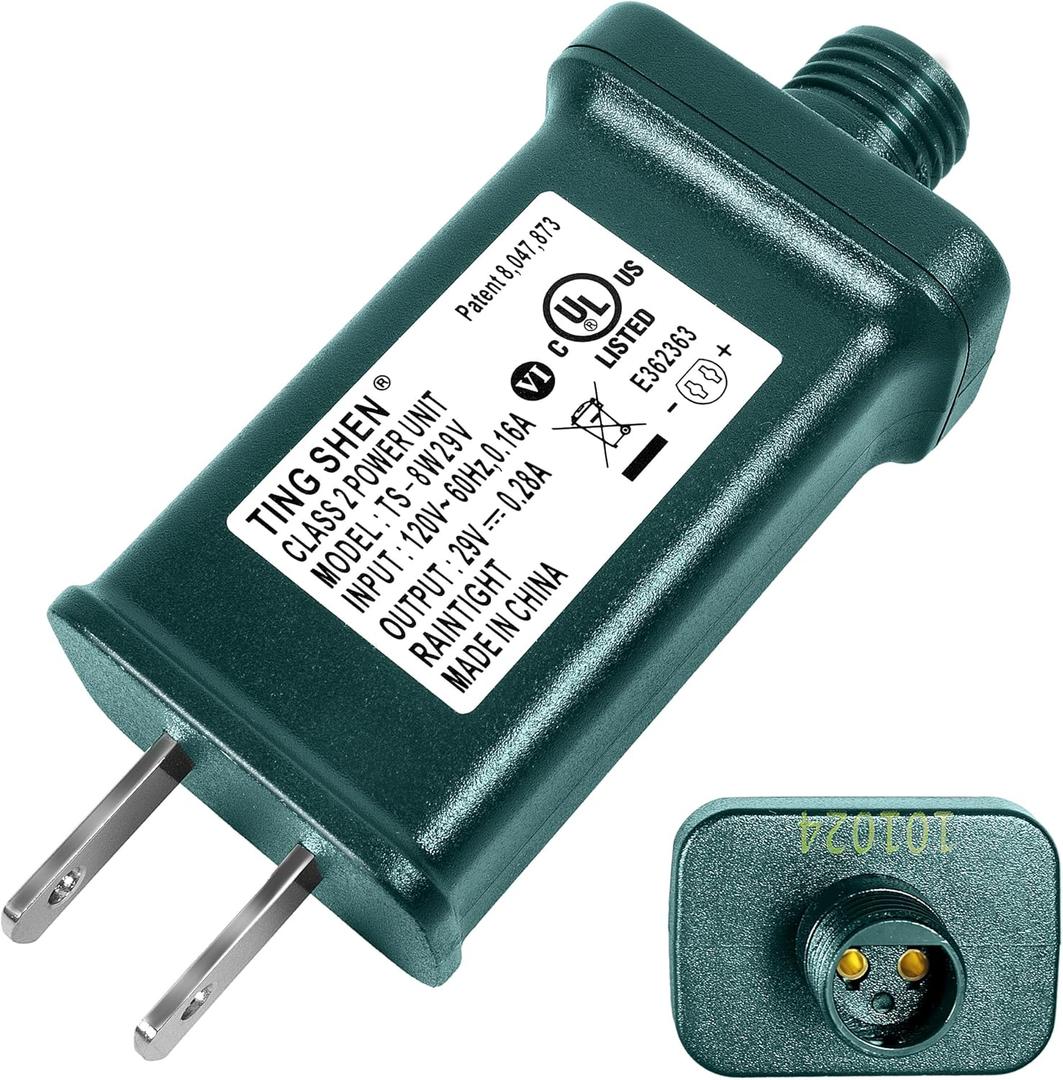 29V LED Power Supply, Christmas Tree Plug Adapter, IP44 Waterproof Class 2 Power Supply for Christmas String Light Inflatable Decorations(TS-8W29V)