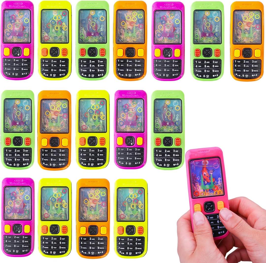 Handheld Water Game, 16 Pack Colorful Handheld Phone Game Water Ring Toss Goodie Bags Stuffers Return Gifts for Kids Birthday Classroom Prize Box Back to School Gift