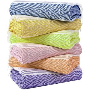 Genovega 6 Packs Oversized Turkish Beach Towels Set Bulk 74"x38" Extra Large Sand Free Quick Dry Swim Bath Camping Pool Towel Travel Blanket Adult Essentials Cruise Accessories Vacation Stuff (Coral Blue Pink Orange Yellow Green)