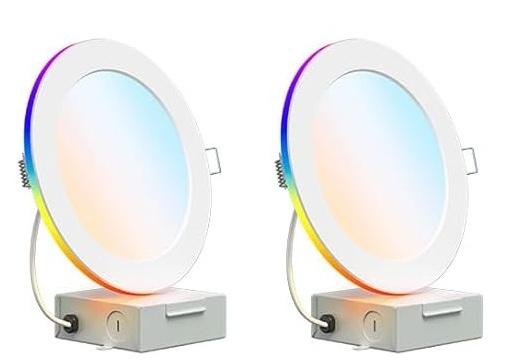 SMAVISTA 12W Smart Recessed Downlights 6 Inch, RGBCW WiFi LED Retrofit Light, Compatible with Alexa/Google Assistant, Sync to Music Mode & Multiple DIY Scene Mode with Junction Box, 2pk