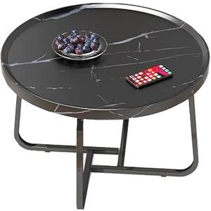 Round Coffee Table, 20 inch Circle Coffee Table with Fluted & Sturdy Metal Legs, Small End Table Center Table for Living Room Bedroom Office Balcony Yard (Black, 20 inches)