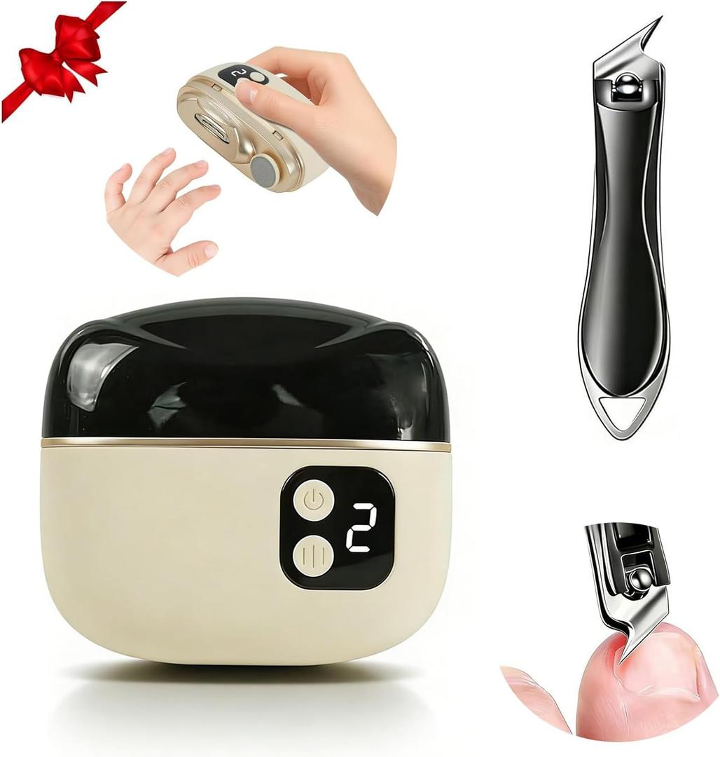 Electric Nail Clipper Set, 2026 Improved Nail Clippers, Includes Automatic 2-in-1 Nail Clippers, LED Light, Slanted Toenail Clippers for Deep Thick Ingrown Toenails, Ideal for All Your Nail Care Needs