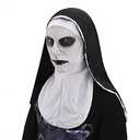 Scary Latex Nun Mask with Scarf Horror Nun Dress Up Full Head Masks for Halloween Costume Party Props