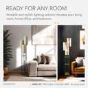 Adesso Trio Floor Lamp with Three Pull Chain Lights and Two-Tier Storage, Brushed Steel Base, White Linen Shades, 68” Tall, Enhances Room Decor and Lighting
