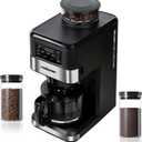 Ranbomer Coffee Maker with Grinder Built In, 10-Cup Grind and Brew Coffee Machine, Programmable with Brew Strength, Permanent Filter, Glass Carafe, 50oz Water Reservoir, Ideal for Home/Office, Black