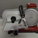 BESWOOD 10" Electric Deli Meat Slicer, Cheese Food Slicer with Premium Chromium-plated Steel Blade, for Home and Commercial use, 240W, Serving Plate included, Classic Red