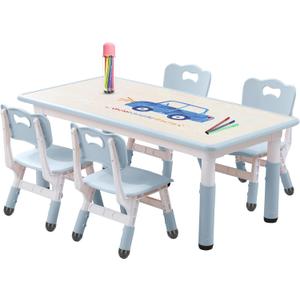 Kids Table and Chair Set for Toddlers - Adjustable Activity Center with Non-Slip Legs & Graffiti-Proof Surface Ages 3-12 (Woodbluegray)