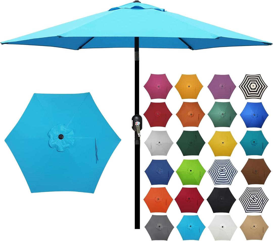 7.5 ft Patio Umbrella, Yard Umbrella, Outdoor Market Umbrella with Push Button Tilt Crank (Light Blue)