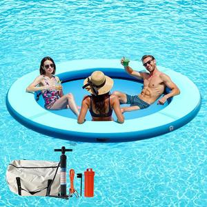 Specraft 8FT Inflatable Water Hammock Round Floating Rafts for Adults Float Ring with Water Mat for Family and Friends Summer Pool Parties,
