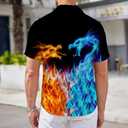 Blue Orange Dragon Mens Funny Hawaiian Shirts 3D Graphic Button Down Short Sleeve Tropical Holiday Beach Aloha Shirt (Black, XXL)