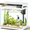Vehipa Fish Tank Aquarium, 2.2 Gallon Smart Fish Aquarium Kits with Auto Feeder, Silent Water Pump, Temperature Display, Smart Humidifier & 7-Color Lighting, for Office & Home - White