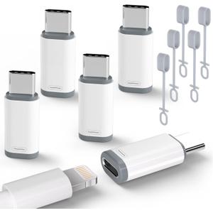 5 Pack USB C to Lightning Charge Adapter for iPhone 17 16 15, Lightning to USB C Adapter with Fast Charge Data Transfer for iPhone 17 16 15 Pro Max, Galaxy S24 S23, Pixel 8 7, iPad Pro, MacBook Pro